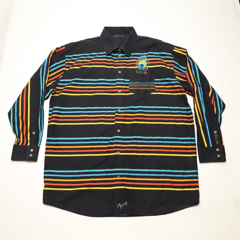 Coogi 100% Cotton Colorful Stripes Long Sleeve Button Down Shirt